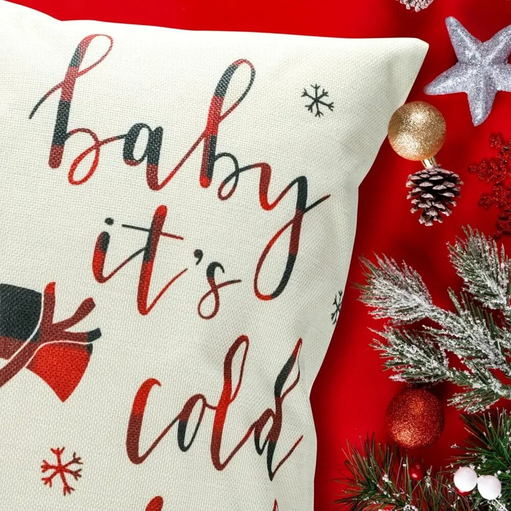 Farmhouse Christmas Pillow Covers 18x18 Inch Set of 4 Sofa Couch Decorations